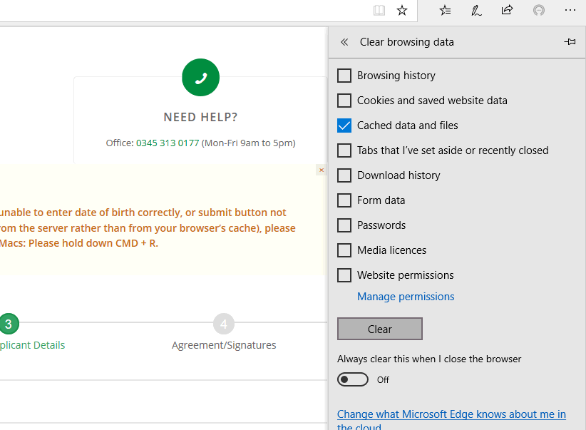 clear microsoft edge cache